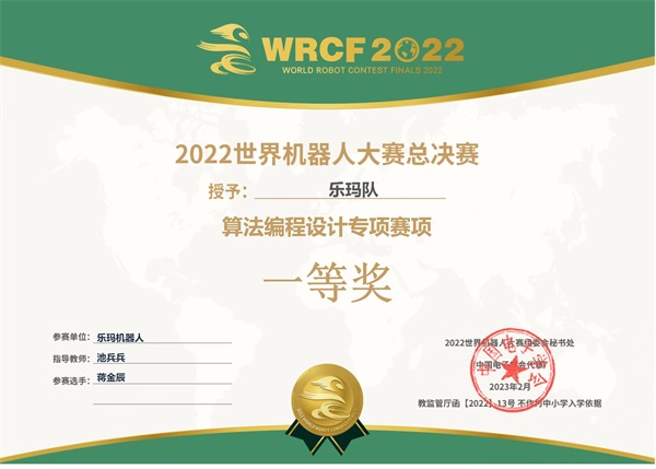 世界机器人大赛决赛——一等奖